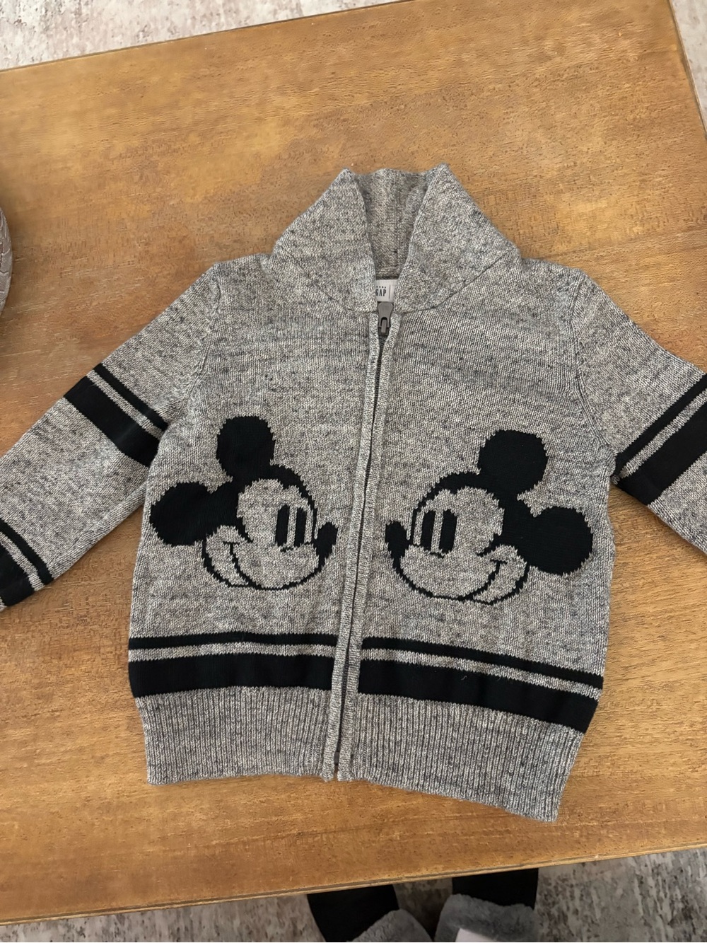 GAP Kids Grey Knit Zip-Up Sweater with Black Mickey Faces